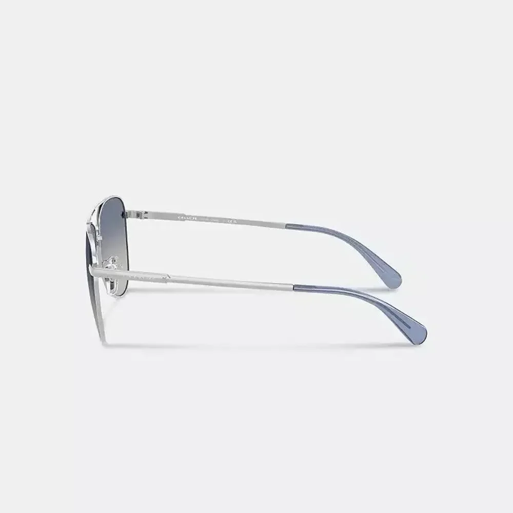 NWT Coach C Hardware Metal Pilot Sunglasses Silver Blue CAE96